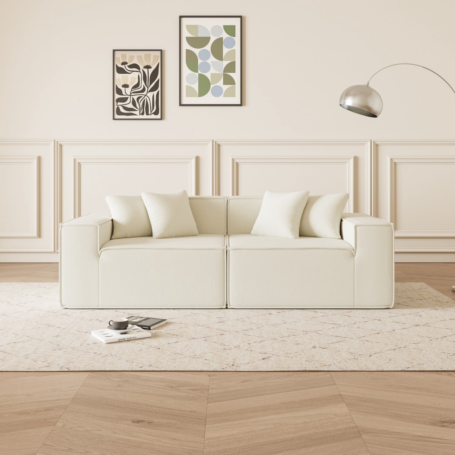 Gewnee Luxury Deep Seat Modular Loveseat with Soft Corduroy Upholstery - Compact, Versatile for Small Modern Living Rooms