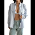 thumbnail image 1 of Camisas de Trabajo Informales de Gran Tamaño para Mujer, con Botones, Puños Fruncidos, Mangas con Volantes, Cuello y Bolsillos. Azul S, 1 of 9