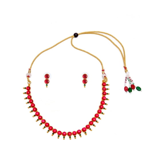 Crunchy Fashion Bollywood/Bohemian Style Afgani Gold Plated Boho Gypsy Tribal Handmade Traditional Indian Red-Green chocker Jewelry Necklace and Earrings Set for Women