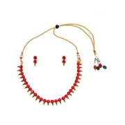 Crunchy Fashion Bollywood/Bohemian Style Afgani Gold Plated Boho Gypsy Tribal Handmade Traditional Indian Red-Green chocker Jewelry Necklace and Earrings Set for Women