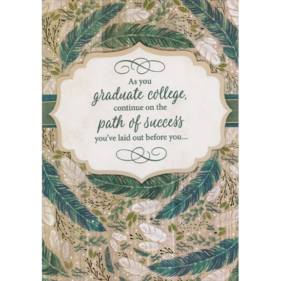 Designer Greetings Path of Success 3D Tip On Banner: Gems : Green and White Feathers Hand Decorated College Graduation Congratulations Card