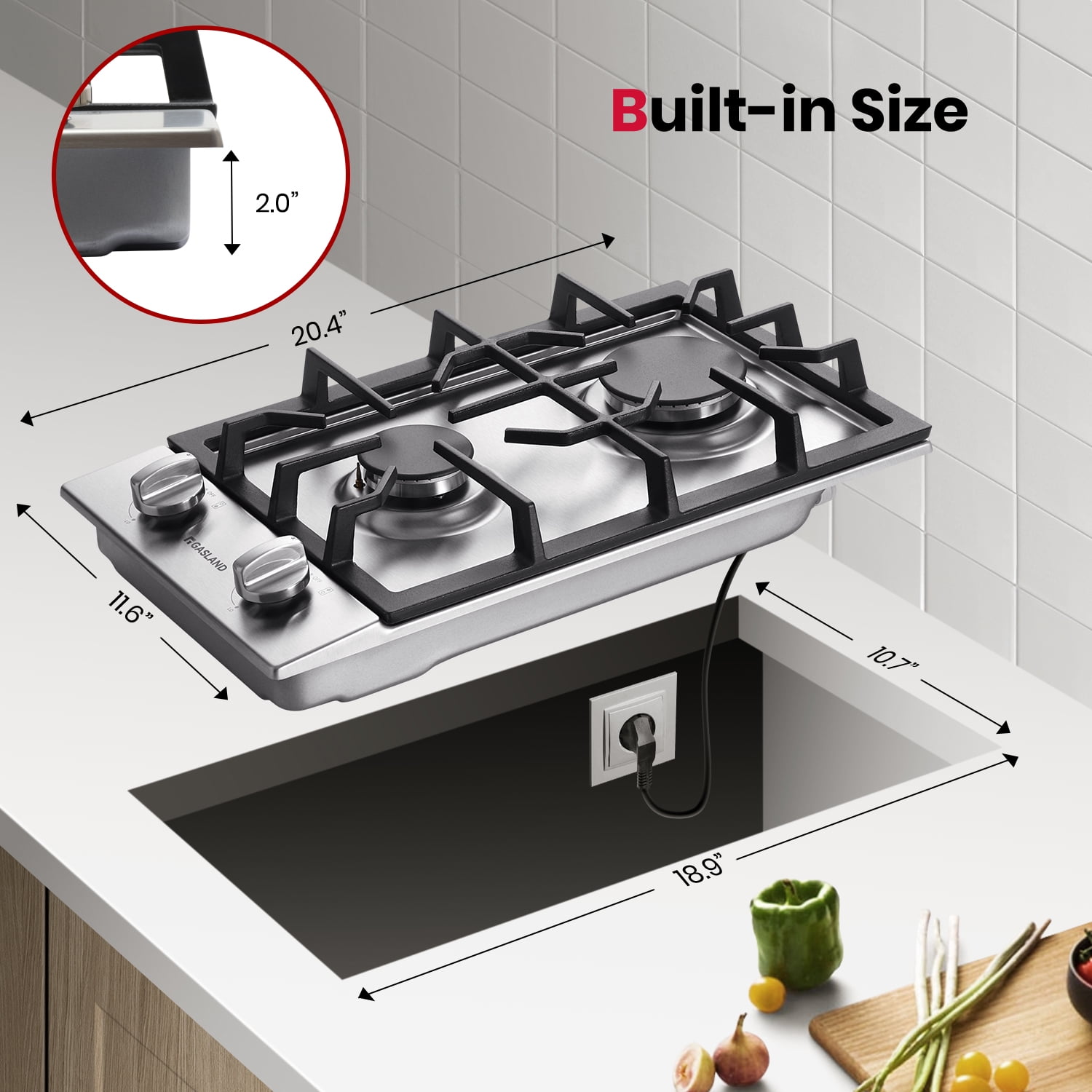 Gasland Chef 12" Built-in Gas Cooktop 2 Burner Gas Stove Top, NG/LPG Convertible, Stainless Steel