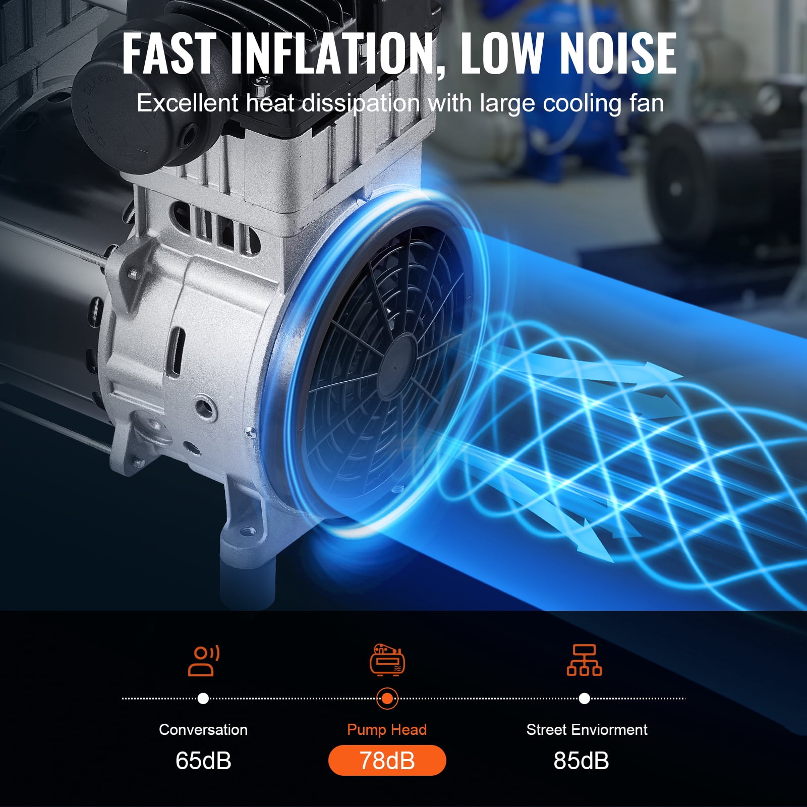 KFFKFF Air Compressor Motor, 2HP 5.2CFM @ 90PSI, Oil-Free Pump with Up to 145PSI Pressure, 78dB Quiet Operation for Automotive Repairs, Inflating Tires, Spray Painting, and Carpentry