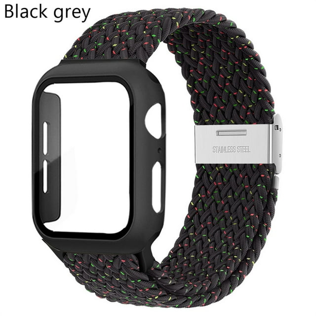 LEIXIUER Nylon Band for Apple Watch Bands with Case 45mm 41mm, Adjustable Braided Solo Loop with Glass Screen Protector Case ,Soft Wristband Stretch Nylon Elastic Strap for Apple Watch Series 7 45 mm