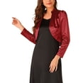 thumbnail image 4 of INSPIRE CHIC Satin Bolero Shrugs for Women's Open Front Ruched Long Sleeves Cropped Shrug M Wine Red, 4 of 6