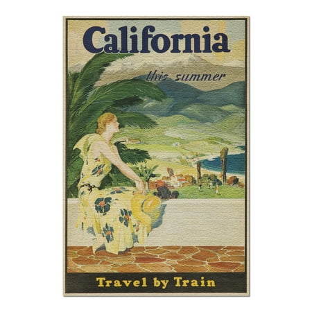 California - Travel by Train Vintage Poster USA c. 1930 (20x30 Premium 1000 Piece Jigsaw Puzzle, Made in USA!)