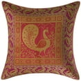 thumbnail image 2 of Stylo Culture Indian Christmas Brocade Magenta And Gold Throw Pillow Covers 16x16 Jacquard Weave Banarsi Sofa Accent Pillow Cases Dancing Peacock Floral 40x40 cm Decorative Cushion Covers (Set Of 5), 2 of 4
