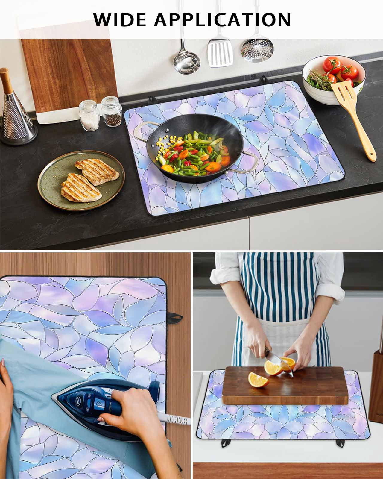 nqOlkjepod Large Induction Cooktop Protector Mat 24"x21", Stained Glass Stove Top Covers for Electric Stove, Blue Purple Floral Geometric Decorative Stove Burner Cover Mats, Glass Top Stove Cover