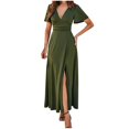 thumbnail image 2 of SDNall Womens Fashion Fallow V-Neck Short Sleeve Solid Color Dresses, 2 of 9