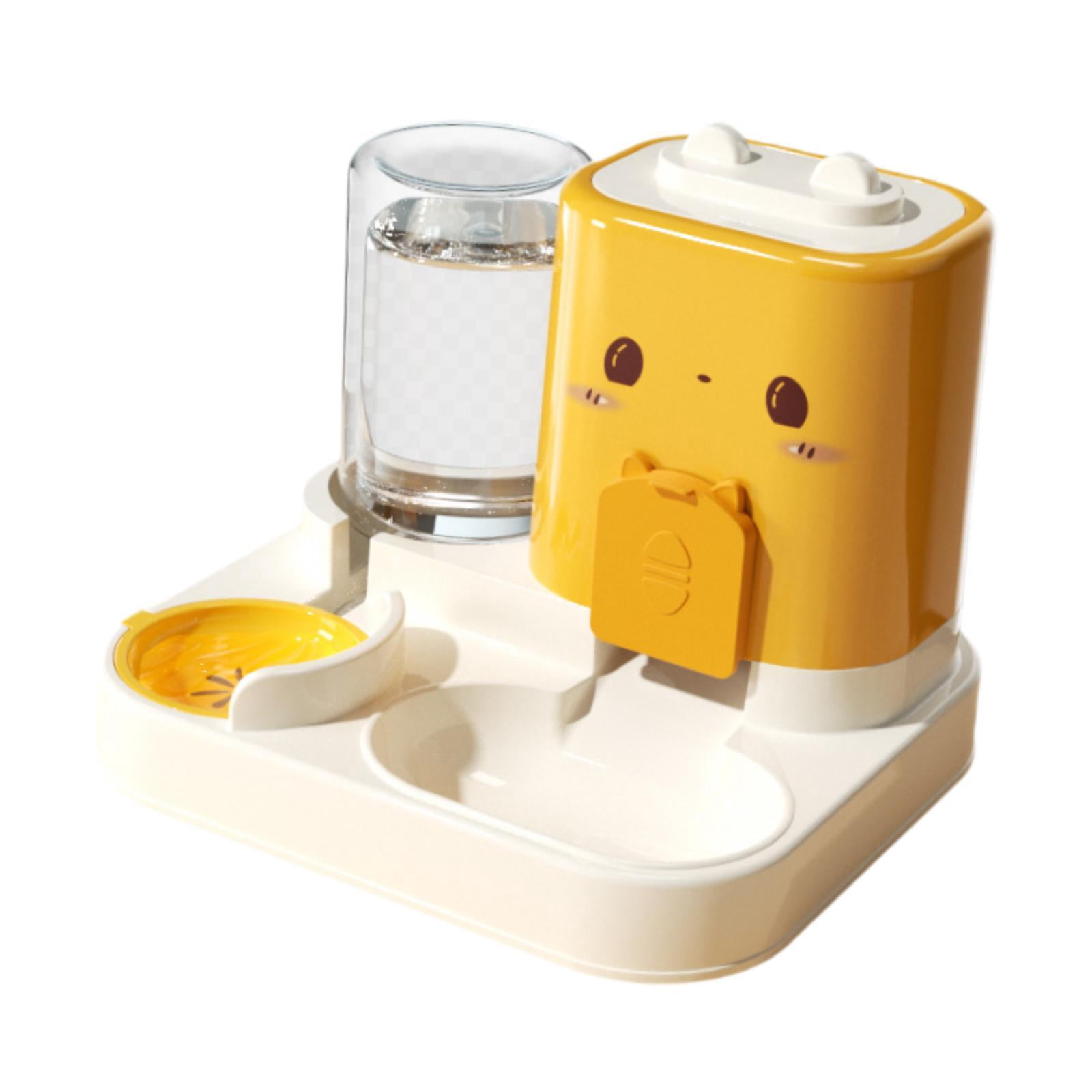 Serenable 2 in 1 Automatic Pet Feeder Cats Feeder Container Dog Bowl Feeding Station Compact Detachable Water Dispenser for Yellow