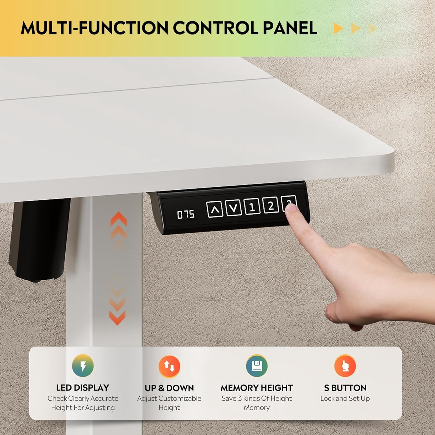 MorandiMal 48 Inch Electric Standing Desk, 3 Adjustable Height Stand up Desk for Home Office, Ergonomic Sit to Stand Desk with LED Touchscreen，Headphone Hook, 3 Memory Preset Computer Desk (White)