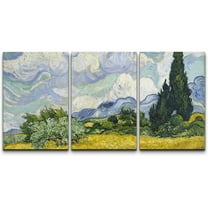 wall26 Canvas Print Wall Art Set Wheat Field by Vincent Van Gogh Nature Wilderness Illustrations Fine Art Relax/Calm Multicolor for Living Room, Bedroom, Office - 24"x36" x 3 Panels