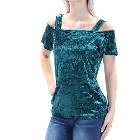 INC - INC Womens Green Cut Out Velvet Short Sleeve Square Neck Top Size ...