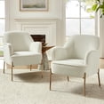 thumbnail image 3 of Tina's Home Mid-Century Modern Velvet Upholstered Accent Chair Metal Legs Curved Backrest Lounge Home Armchair Bedroom Ivory, 3 of 8