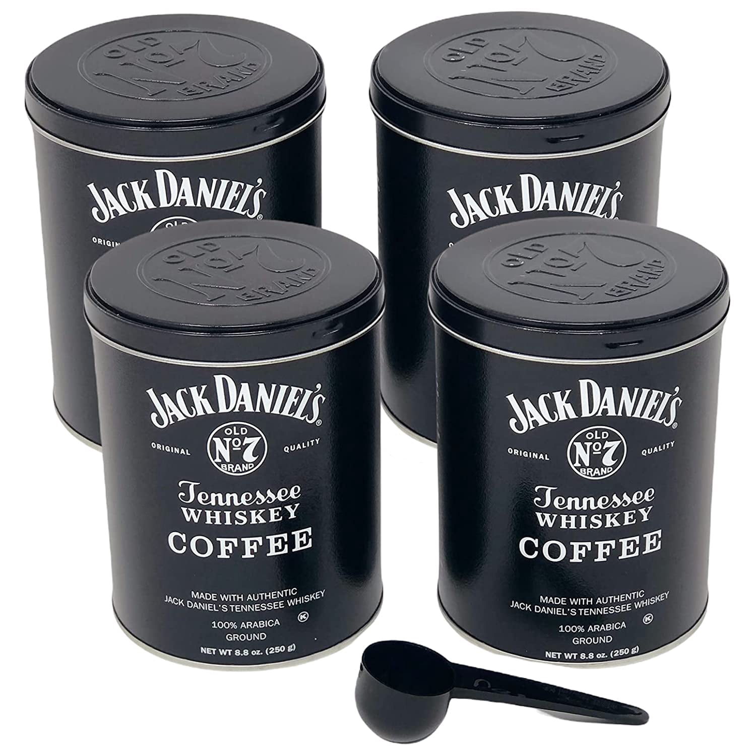 Jack Daniel's Coffee (4 Pack, 8.8oz Each) Bundled with Complimentary Measuring Spoon (1 Tbsp) - 100% Arabica, Medium Roast, Ground Gourmet Coffee, Kosher