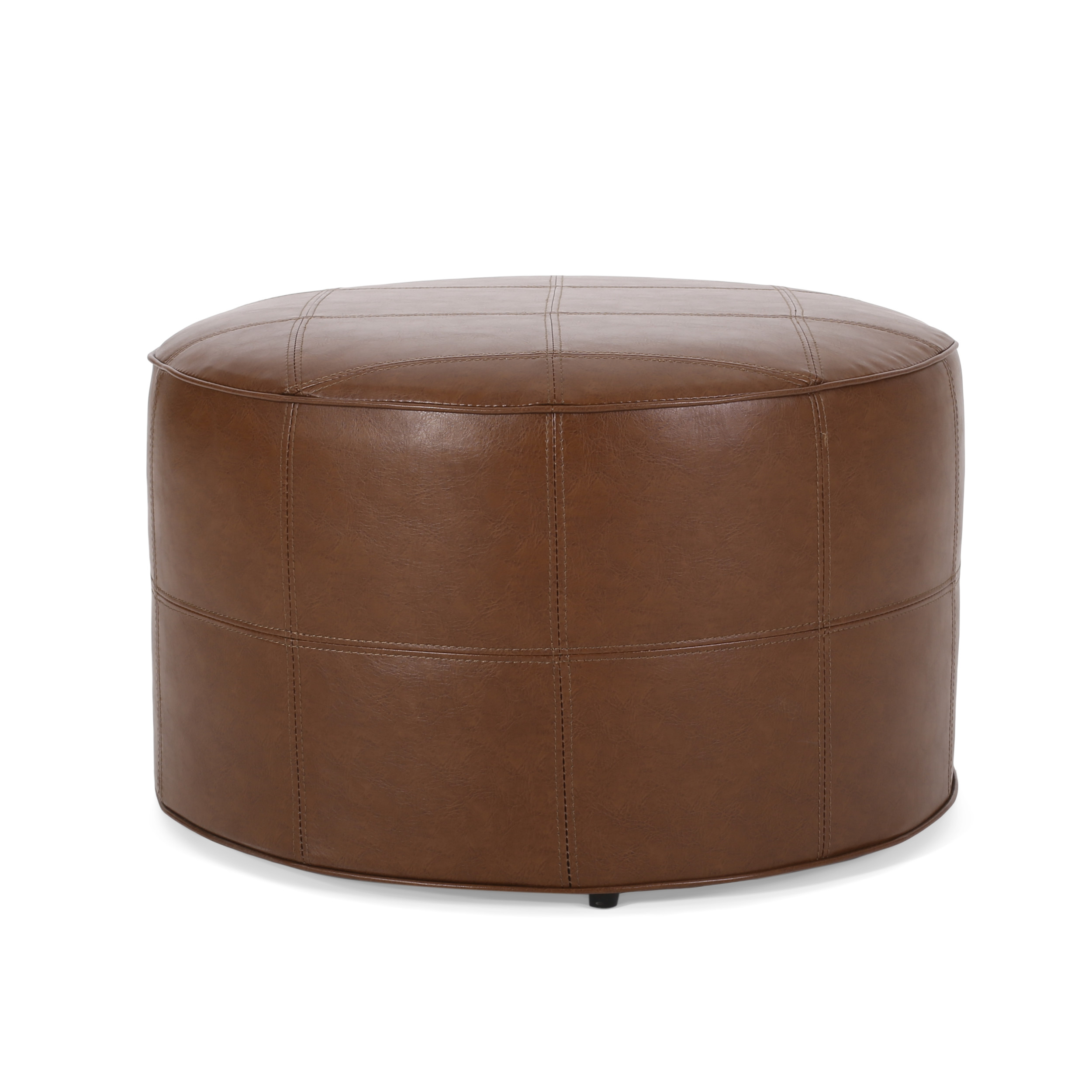 Noble House Derring Faux Leather Small Ottoman, Cognac Brown