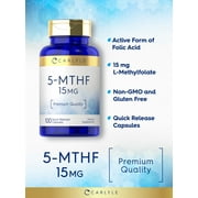 5-MTHF Supplement 15mg | 100 Capsules | L-Methylfolate | Non-GMO, Gluten Free | by Carlyle