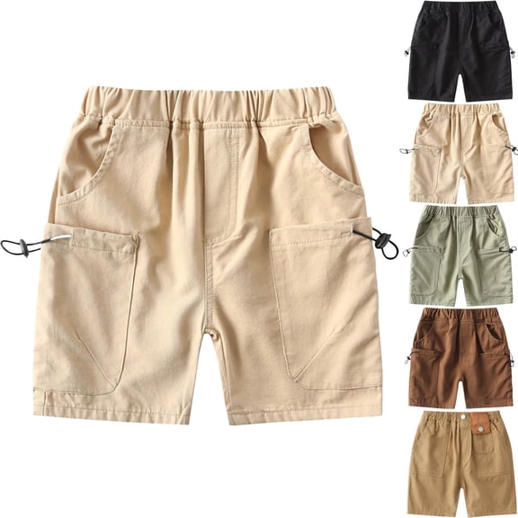 HOMADLES Kid Boys Cargo Shorts Straight Elastic Waist Print Summer Soft Thin Cargo Shorts Khaki 7 T