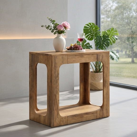 Resenkos Two-Tier End Table with Lower Storage Shelf for Living Room, Oak Finish