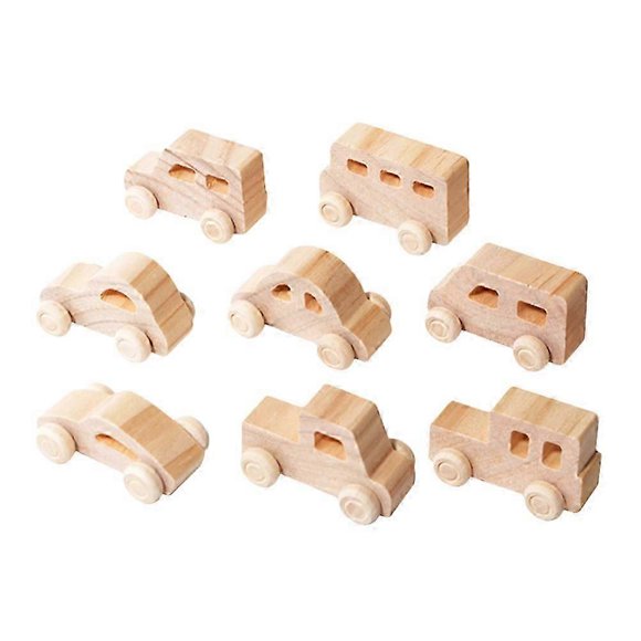 8pcs Graffiti Cars Model Wooden Cars Playthings Unfinished Wood Cars Craft Painting Toys