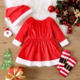 thumbnail image 2 of Conjunto de 3 piezas de vestido de manga larga de polar rojo para niña con gorro y mangas hasta la pantorrilla para Navidad, 2 of 5