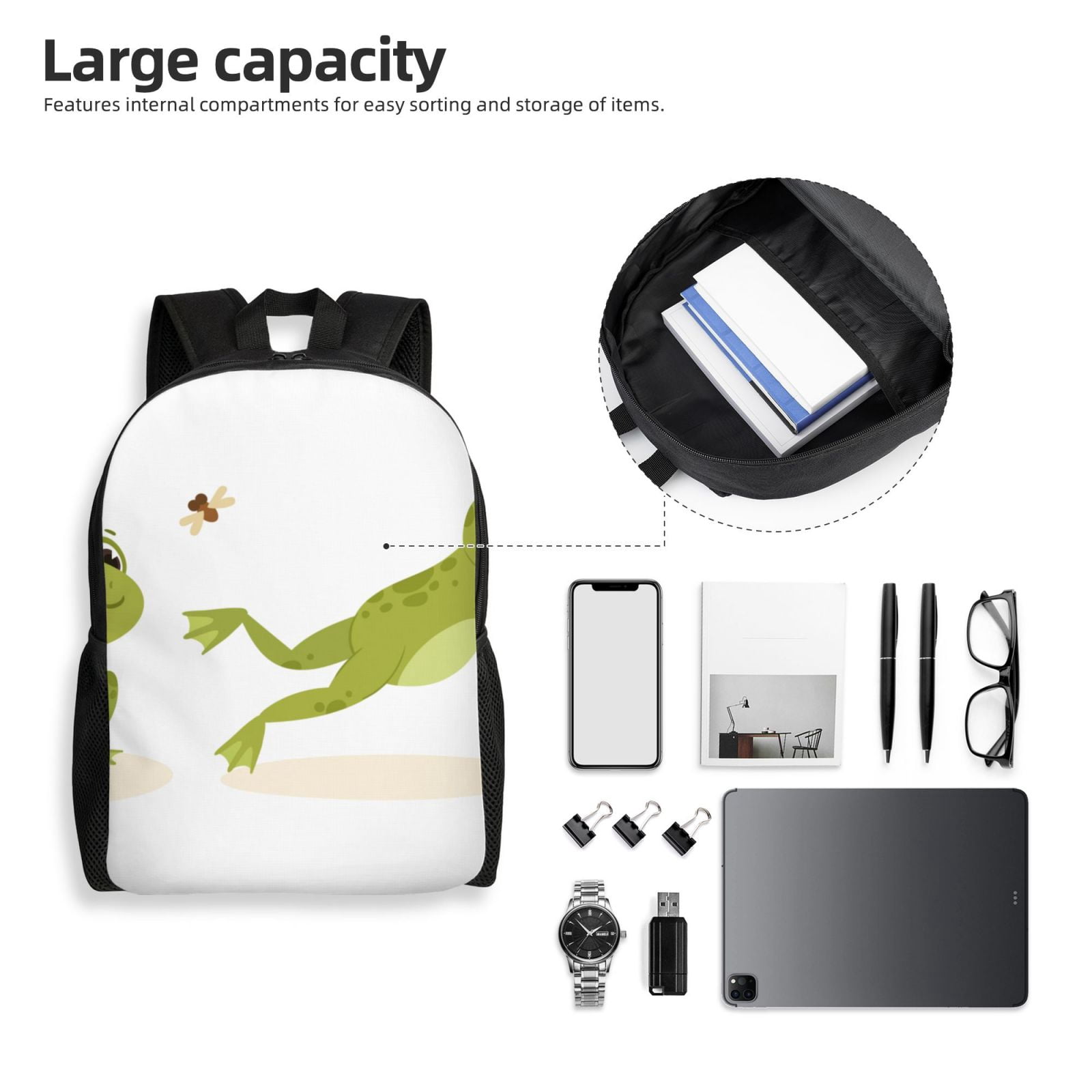 Xecao Hunting Frog Print School Backpack with Laptop Compartment Small Travel Laptop Backpack for Women Men Waterproof College Backpack Simple School Bag