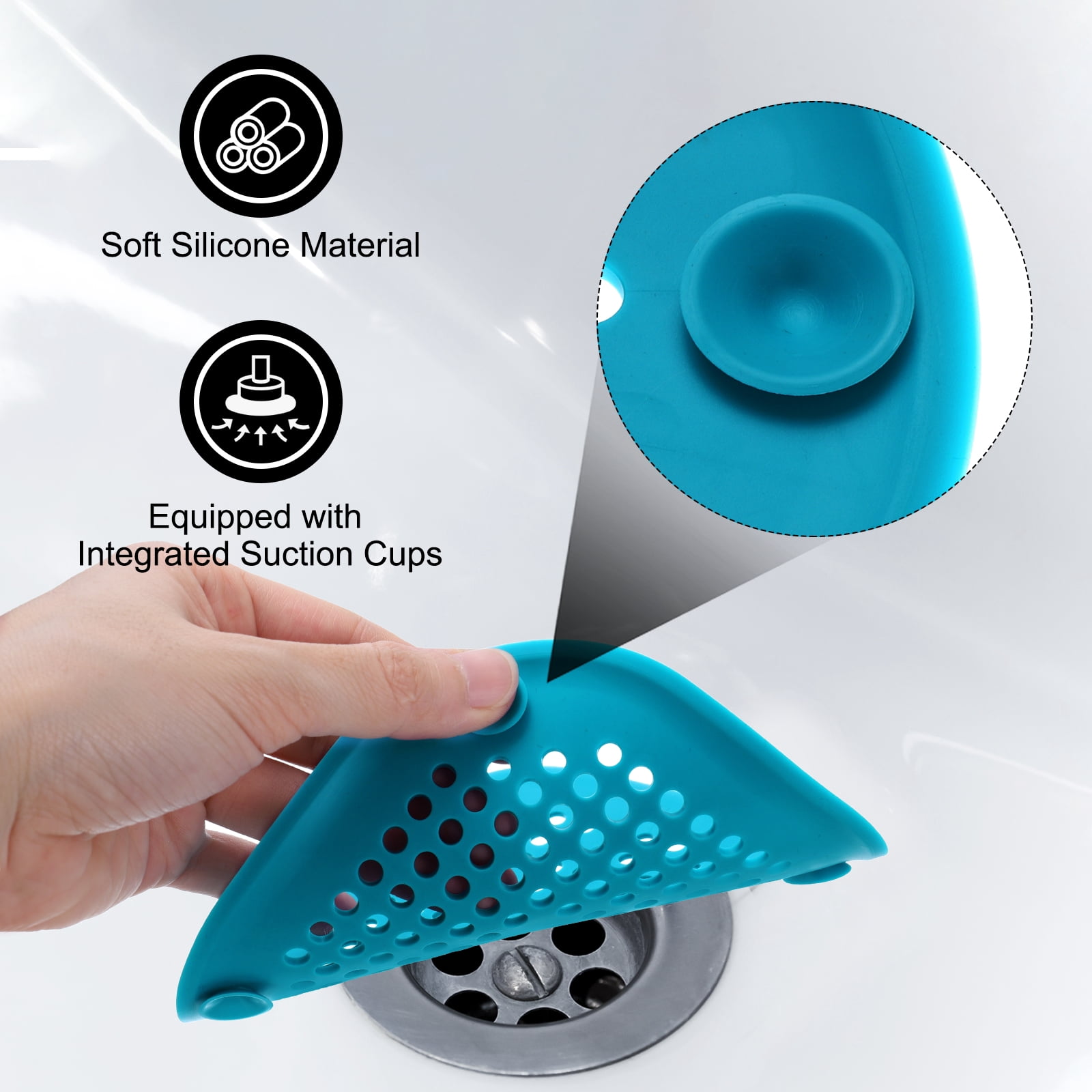 Unique Bargains Hair Catcher with Suction Cup Silicone Strainer 5.5" Blue 4Pcs