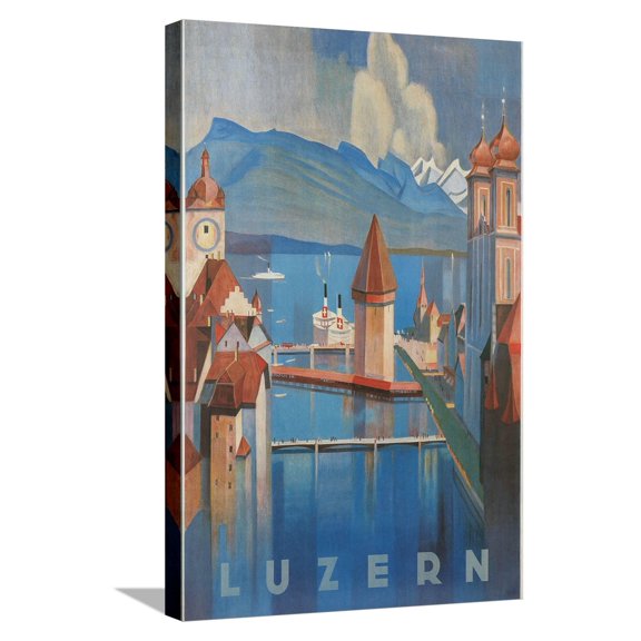 Art.com Travel Poster for Lucerne, Switzerland Stretched Canvas Print Wall Art, 16" x 24"