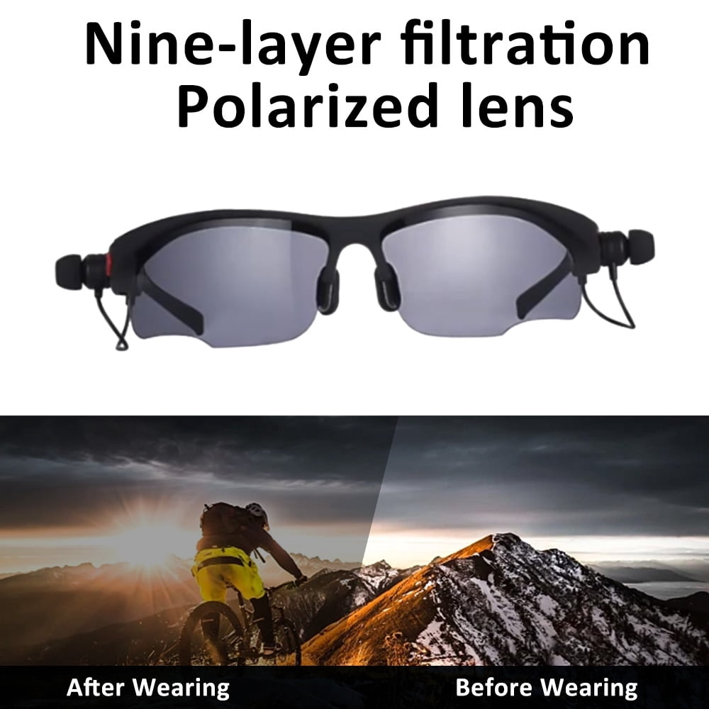 Teblint Sports Sunglasses, Wireless Bluetooth Headset with Sports Polarized Sunglasses, Smart Glasses Headphone Built-in Mic for Outdoor Cycling Running Driving Fishing (Black)