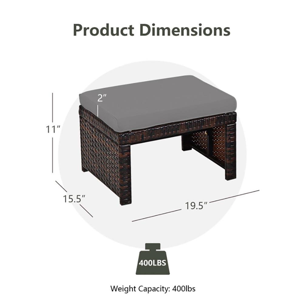 Aimee Lii 2 Pieces Patio Rattan Ottomans with Soft Cushion for Patio and Garden, Outdoor Patio Furniture Set, Gray Aimee Lii 2 Pieces Patio Rattan Ottomans with Soft Cushion for Patio and Garden, Outdoor Patio Furniture Set, Gray