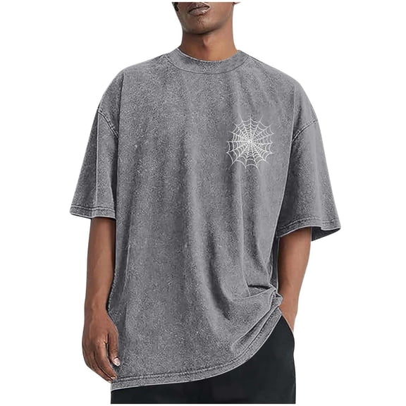 Dagegui Men's Plus Size Cotton T-Shirt Vintage Short Sleeve Crewneck Graphic Tops Oversized Streetwear Casual Loose Fit Everyday Tee Shirts Gray S