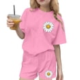 thumbnail image 2 of Amidoa Girls Summer 2 Piece Outfits Cute Floral Short Sleeve and Casual Shorts Kids Clothing Pink Size 3T, 2 of 8