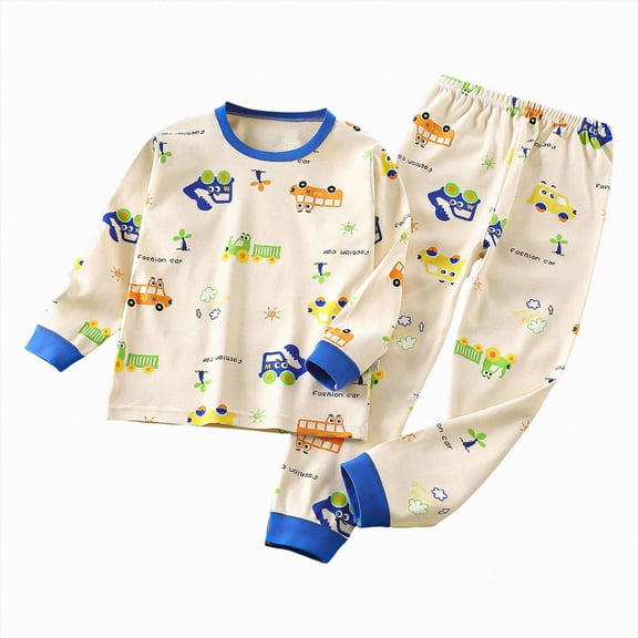 TOWED22 Infant Toddler Baby Boy Clothes 2 Piece Long Sleeve Print Crewneck Tee Elastic Waist Sweatpants Warm Fall Outfits Set(Beige,5-6 Y)