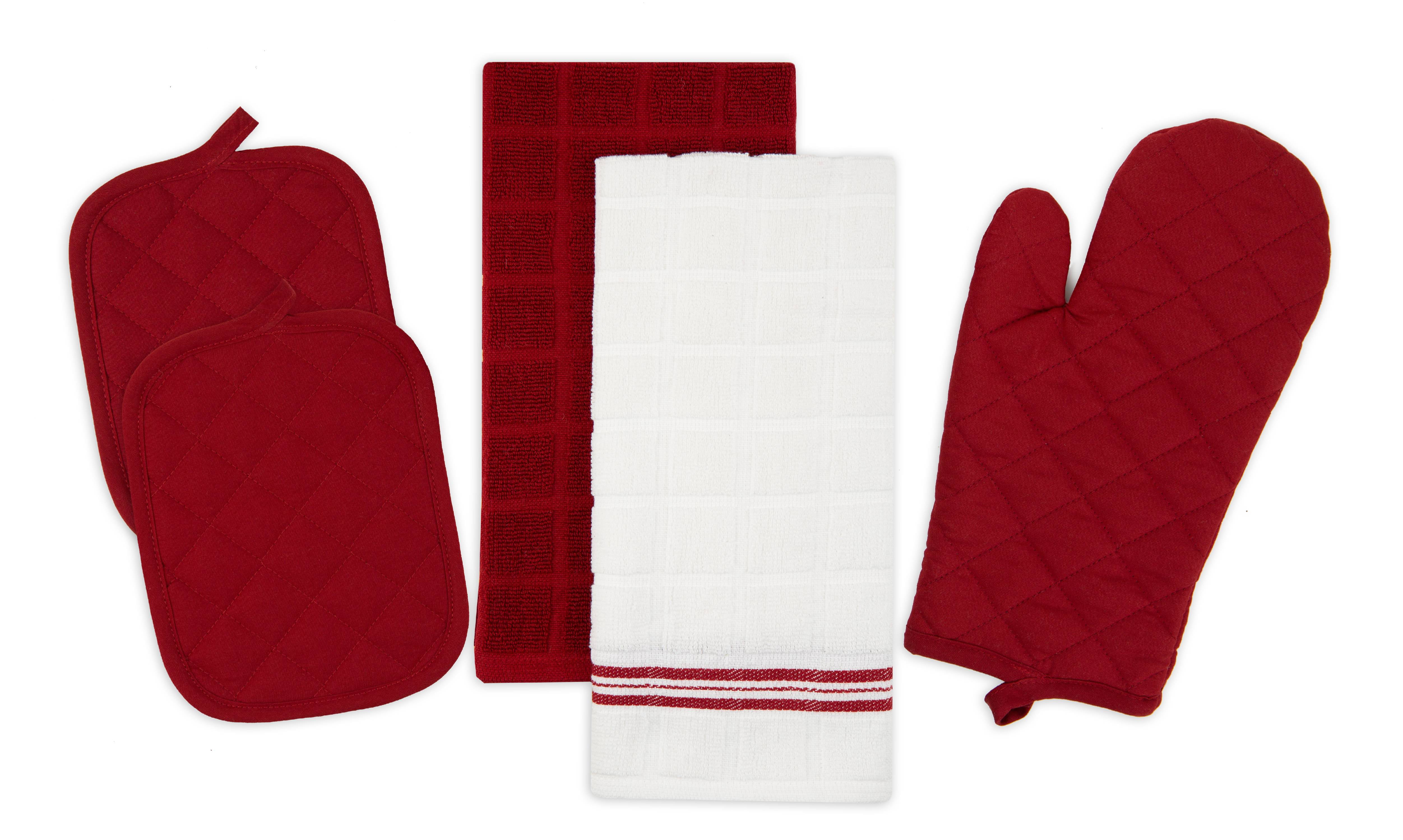 Kitchen Towel Set with 2 Quilted Pot Holders Oven Mitt Dish Towel Dish Drying 