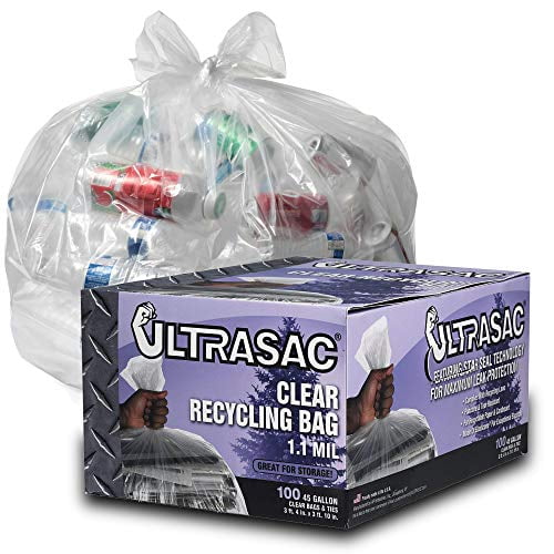 Clear Recycling Bags by Ultrasac Heavy Duty 45 Gallon Garbage Bags