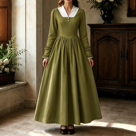 Ynynloco Women's Empire Waist Tiered A-line Long Dress 2026 Spring Ruffled Long Sleeve Crewneck Smocked Maxi Dress Swing Flowy Long Dress