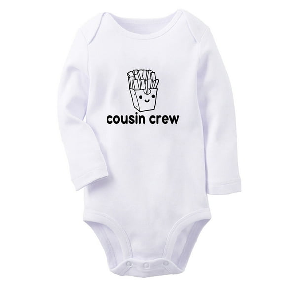 Cousin Crew & Chips Image Print Rompers, Newborn Baby Unisex Bodysuits, Infant Jumpsuits, Toddler 0-12 Months Kids Long Sleeves Oufits (White, 6-12 Months)