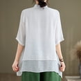 thumbnail image 5 of GigrtiJin Cotton Linen Shirt for Women Button Mandarin Collar Half Sleeve Tunic Top Trendy Solid Double Layer Blouse, 5 of 6