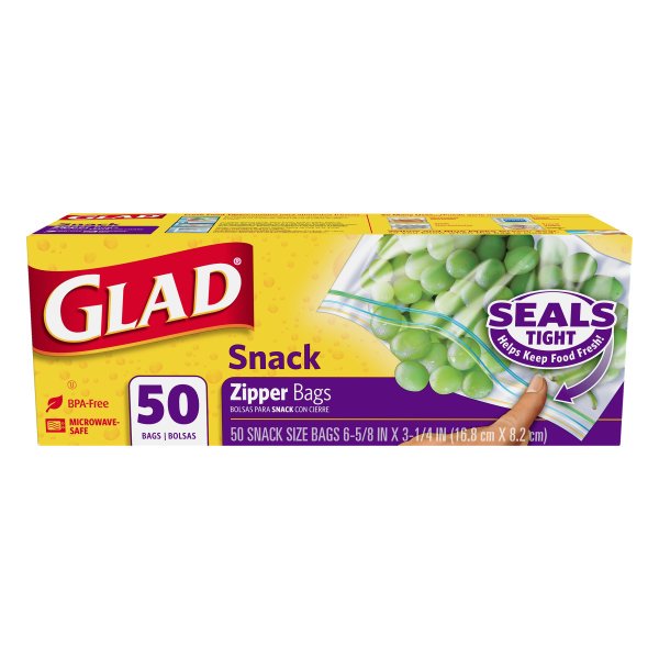 Glad Zipper Food Storage Snack Bags 50 Count, Pack of 12 (Package May