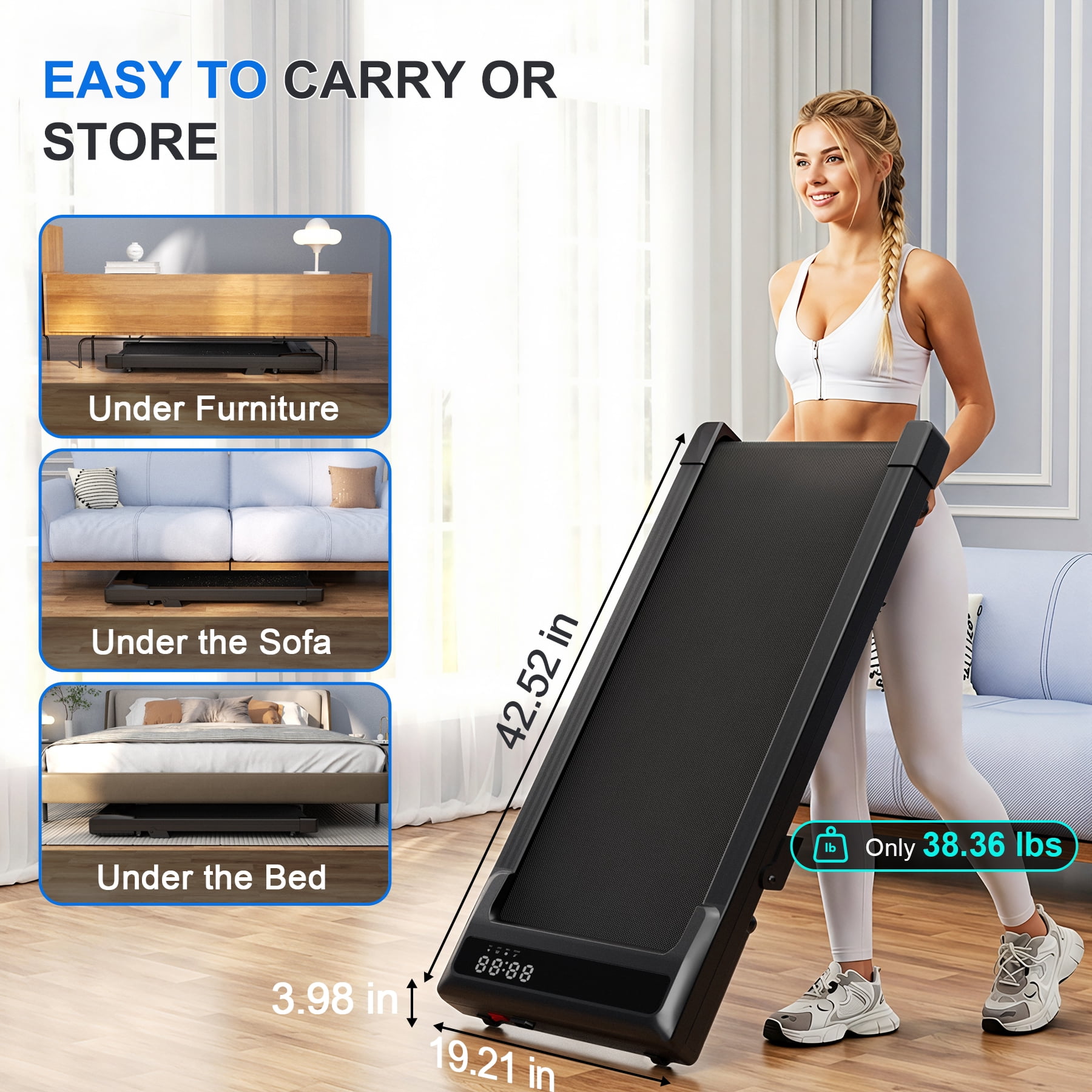 SupeRun Walking Pad with Incline, Under Desk Treadmill, 3 in 1 Portable Treadmills for Home with Remote Control LED Display, 2.5 HP Quiet Mini Treadmill for Office Home Use, 300 Lbs Capacity