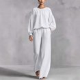 thumbnail image 4 of Mifsaly 2 Piece Linen Set for Women Crewneck Balloon Sleeve Tops and Lounge Trousers Trendy Going Out Travel Airport Vacation Matching Outfits, 4 of 6