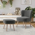 thumbnail image 2 of Modern 2PC Set Wide Wingback Accent Chair in Water and Stain Resistant Boucle Upholstered Fabric and Ottoman, Gray, 2 of 5