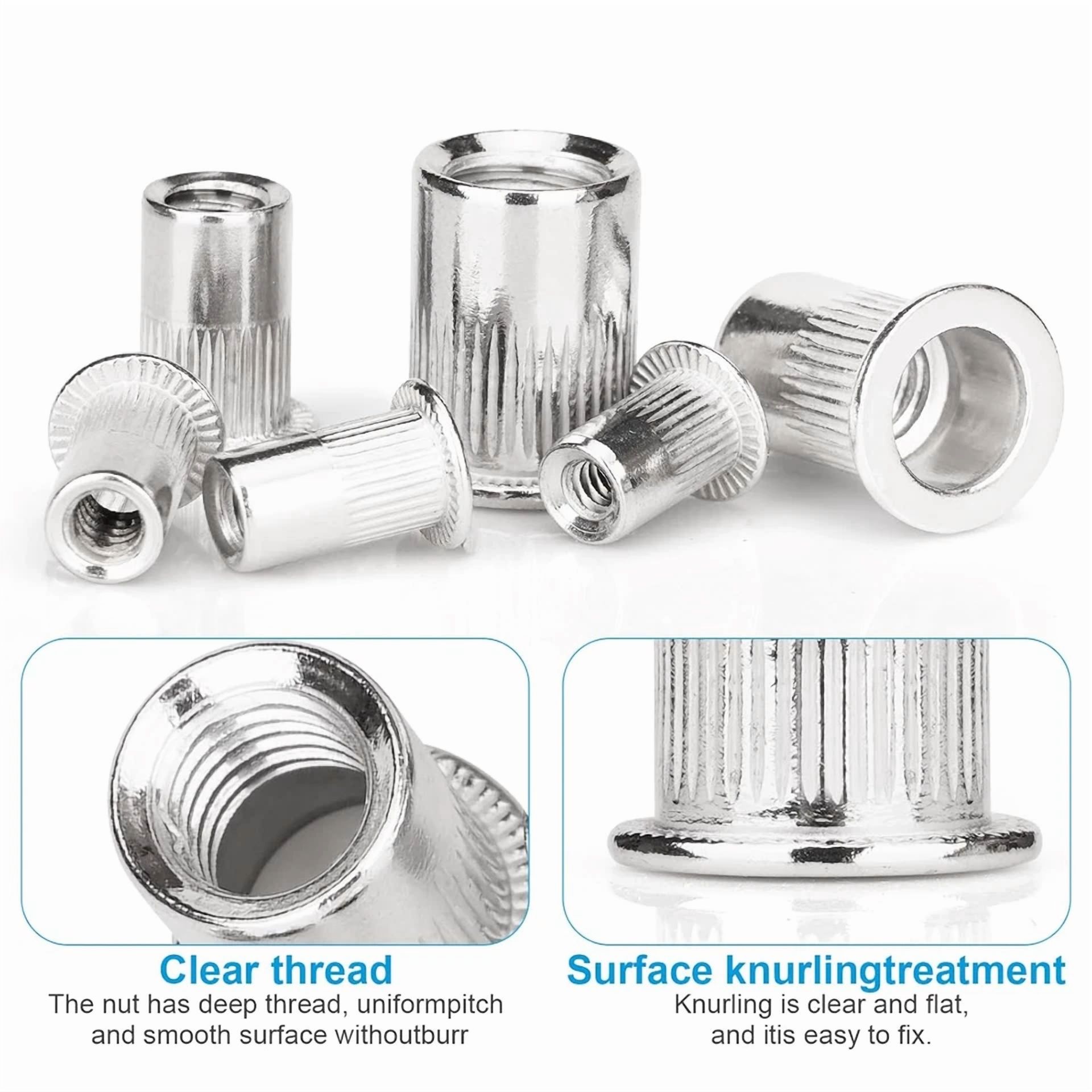CIRCLE- 30 Pcs 3/8"-16 Rivet Nut, 304 Stainless Steel Flat Head Rivnut Threaded Insert N