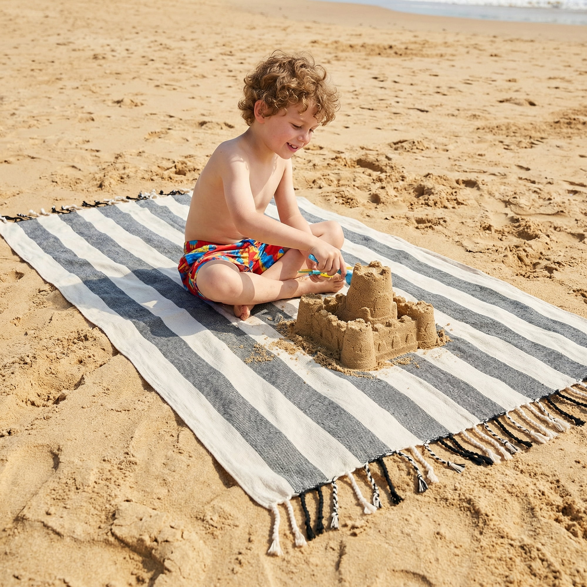 Unique Bargains Stripe Lightweight Absorbent Beach Towel 2 Pack Black/Red 71"x40"