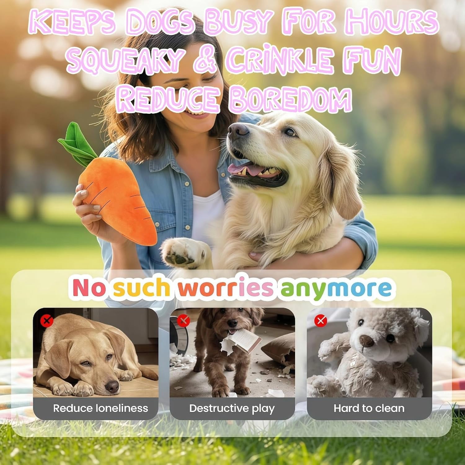 Giant Carrot Dog Toy 29.5 Inch, Plush Dog Toy with Squeaker & Crinkle, Soft Durable Puppy Teething Chew Toy, Interactive Anti-Boredom Dog Toys for Small Medium Dogs (2pcs)
