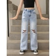 thumbnail image 7 of oyyn Baggy Jeans for Girls Wide Leg Ripped High Elastic Waisted Denim Pants Cute Summer Trousers Streetwear 7-14Y, 7 of 7