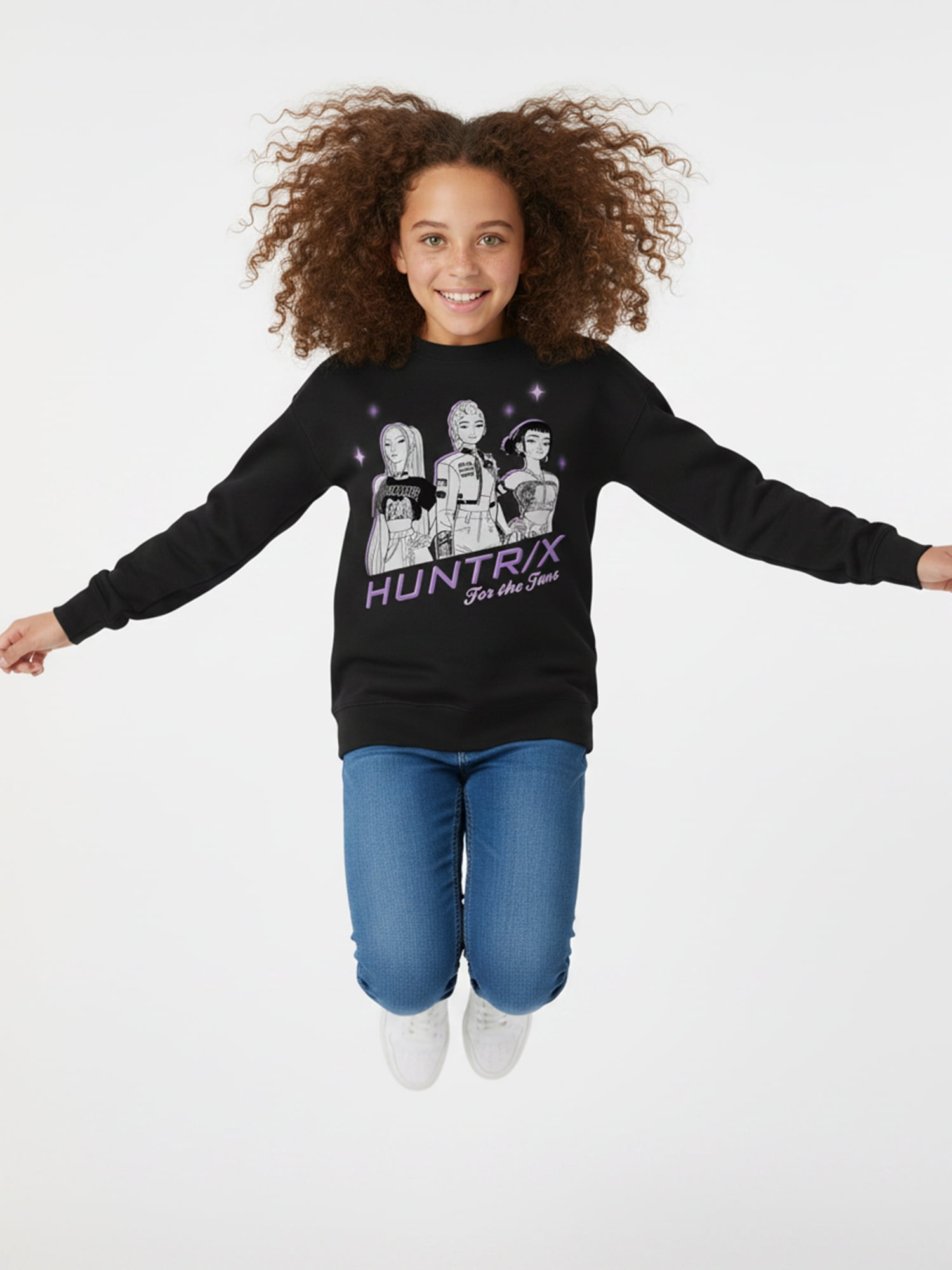 KPop Demon Hunters Girls Huntrix Glowing Graphic Sweatshirt, Sizes 4-16