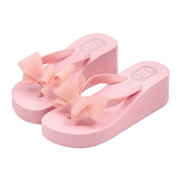 Hoshose Platform Wedge Sandals with Bowknot High Heel Shoes Women Slippers Summer Sandals for Women 2024, Pink