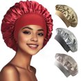 thumbnail image 2 of NUZYZ Nightcap with Elastic Wide Band Extra Large Sleeping Satin Bonnet Smooth High Density Women Braids Curly Night Hat Sleeping Cap for Home Salon,Khaki, 2 of 8