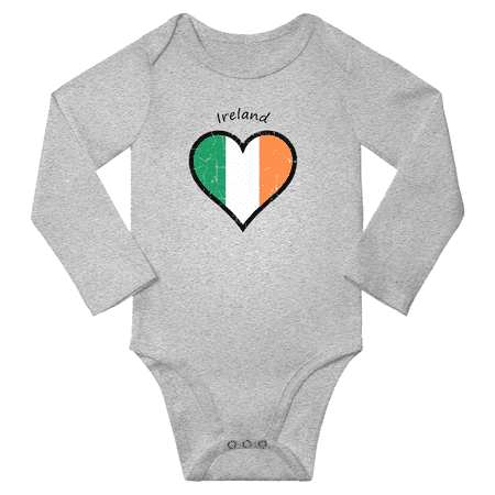 

Ireland Flag Heart Love Baby Long Sleeve Bodysuit Clothes (Gray 24 Months)